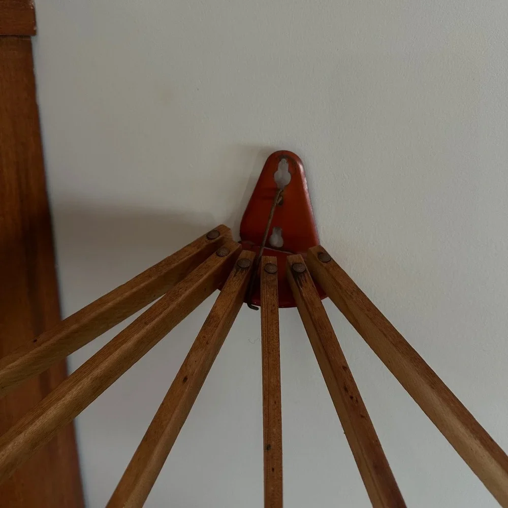 Vintage Wall Mount Wooden Drying Rack 5 Arm Folding Laundry Clothes Towel Hanger